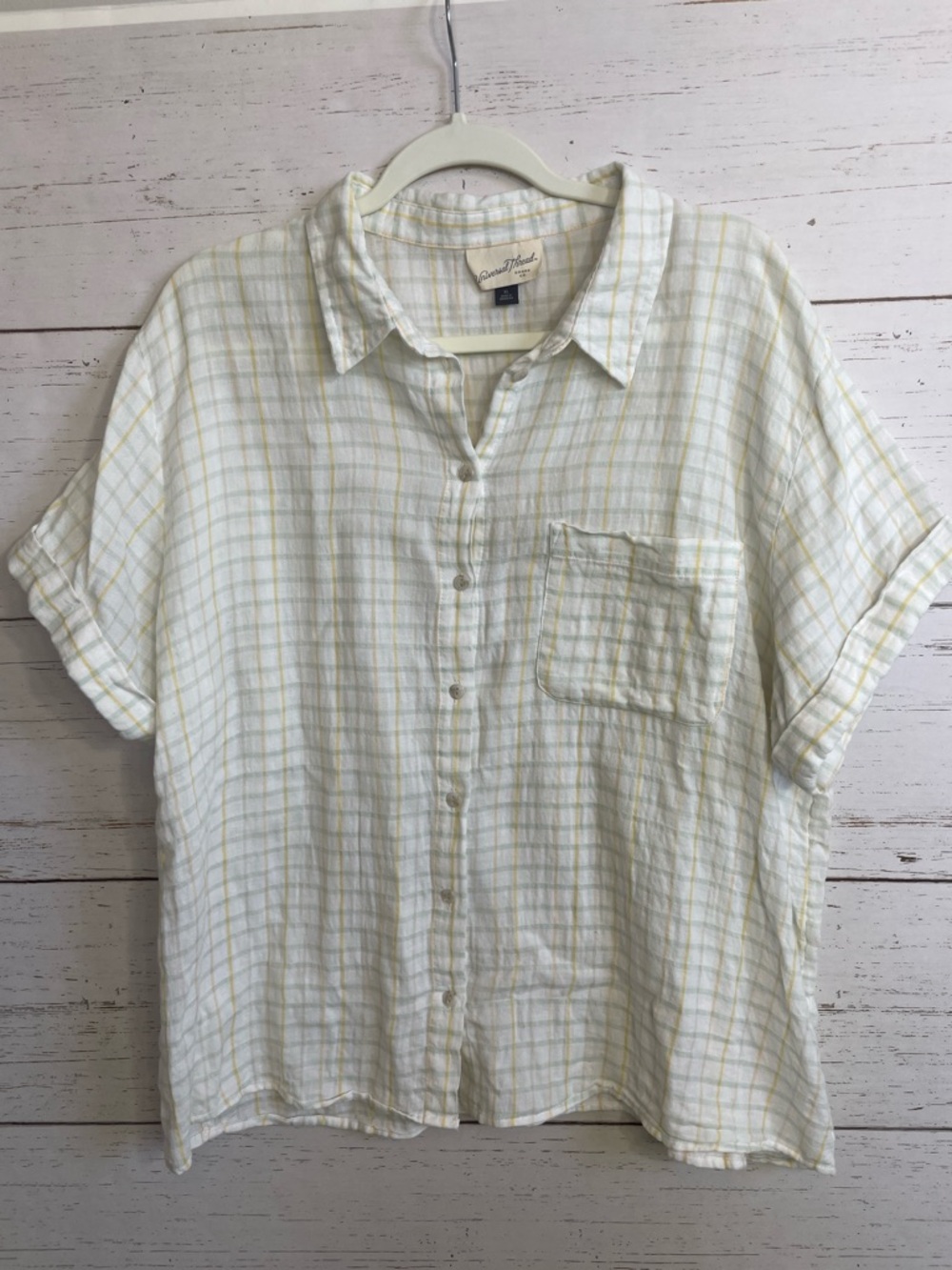 Universal Thread Soft Colored “Plaid” Short Sleeved Button Down Shirt, size XL